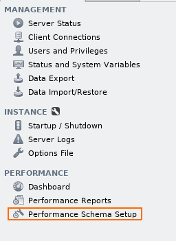 performance schema setup